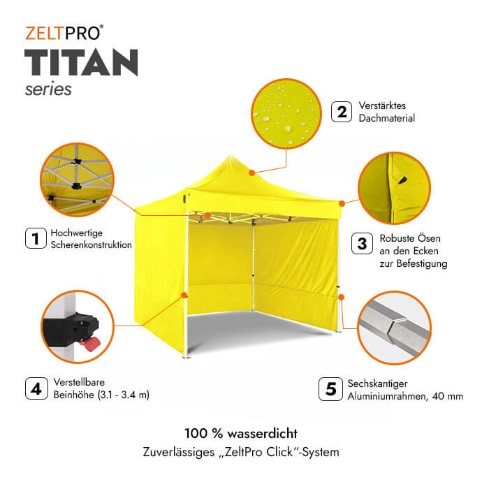 Faltpavillon 3x3 Gelb Zeltpro TITAN 2
