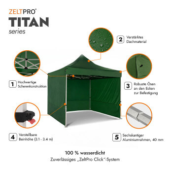 Faltpavillon 3x3 Grün Zeltpro TITAN 2