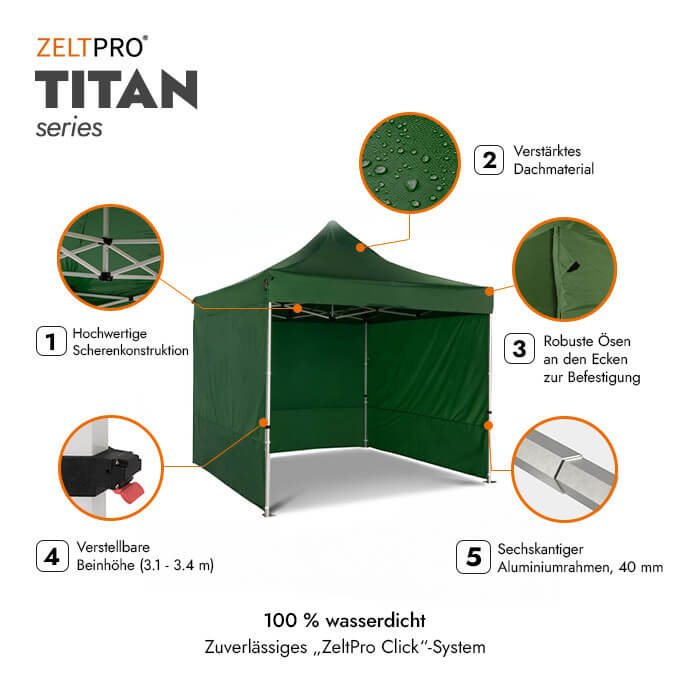 Faltpavillon 3x3 Grün Zeltpro TITAN 2