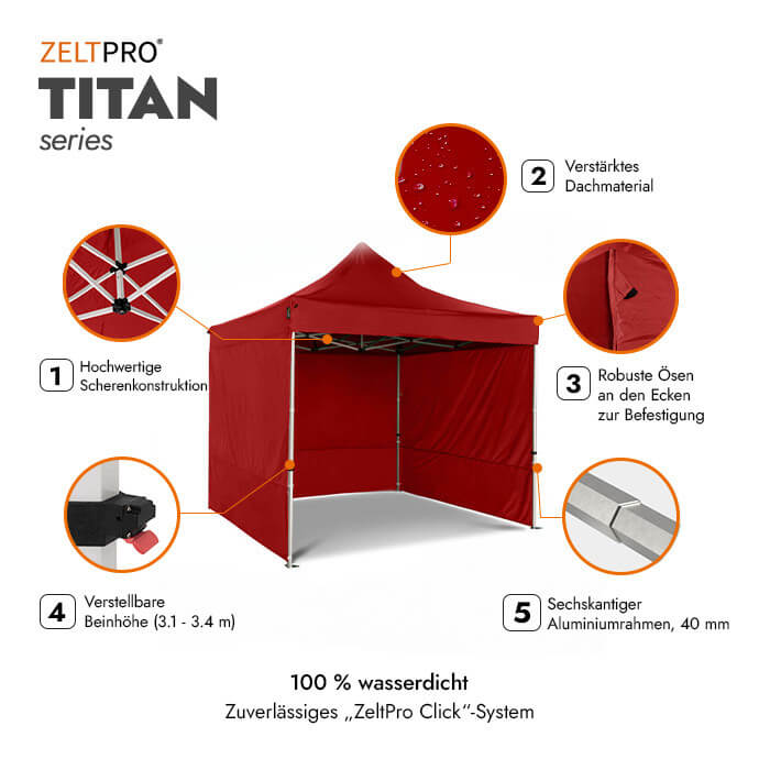 Faltpavillon 3x3 Rot Zeltpro TITAN 2