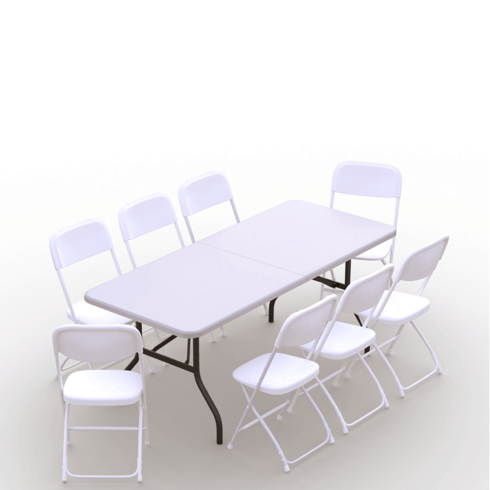 Klappmöbel-Set: Tisch 180 weiß, 8-Stühle Europa, weiß 1
