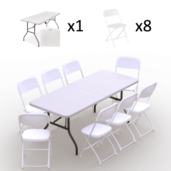 Klappmöbel-Set: Tisch 180 weiß, 8-Stühle Europa, weiß 2