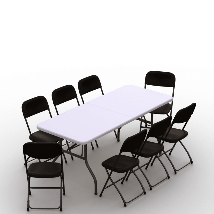 Klappmöbel-Set: Tisch 180 weiß, 8-Stühle Europa, schwarz 1