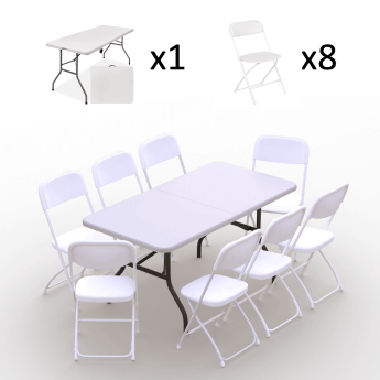 Klappmöbel-Set: Tisch 150 weiß, 8-Stühle Europa, weiß 2