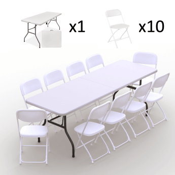 Klappmöbel-Set: Tisch 240 weiß, 10-Stühle Europa, weiß 2