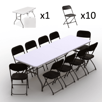 Klappmöbel-Set: Tisch 240 weiß, 10-Stühle Europa, schwarz 2