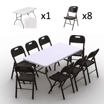 Klappmöbel-Set: Tisch 150 weiß, 8-Stühle Premium, schwarz 2