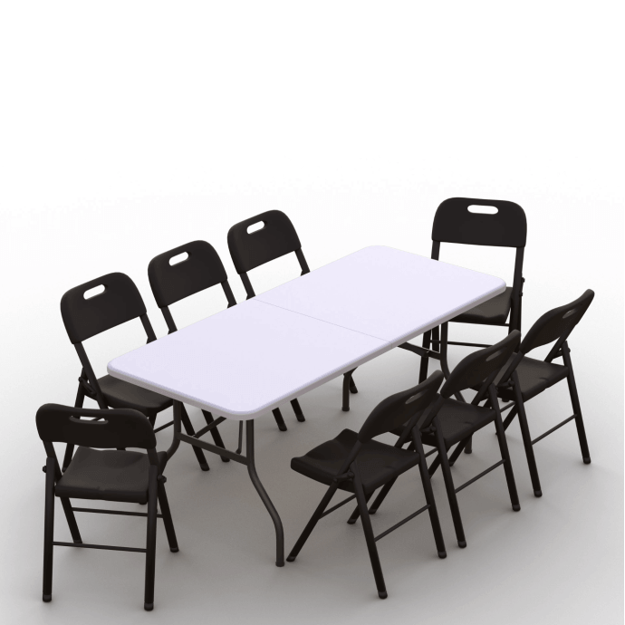 Klappmöbel-Set: Tisch 180 weiß, 8-Stühle Premium, schwarz 1