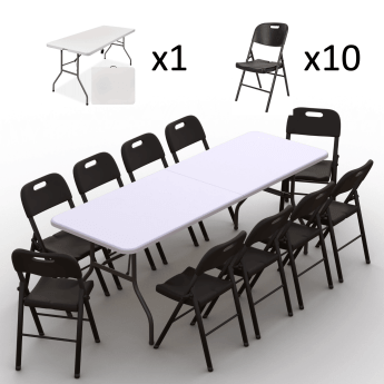 Klappmöbel-Set: Tisch 240 weiß, 10-Stühle Premium, schwarz 2