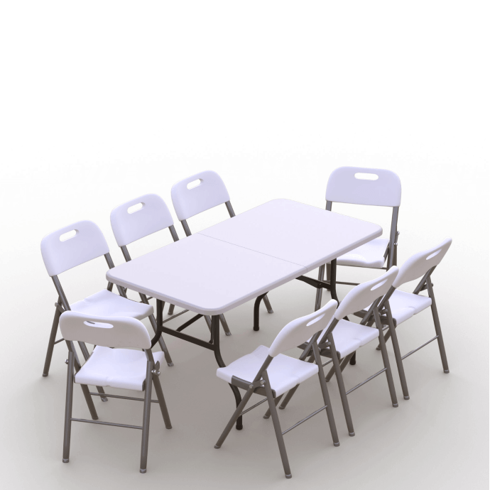 Klappmöbel-Set: Tisch 150 weiß, 8-Stühle Premium, weiß 1