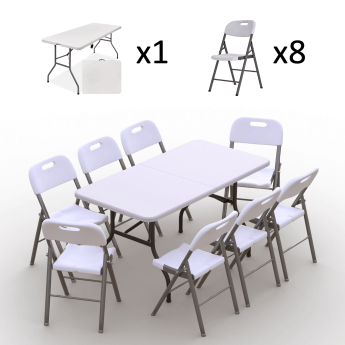 Klappmöbel-Set: Tisch 150 weiß, 8-Stühle Premium, weiß 2