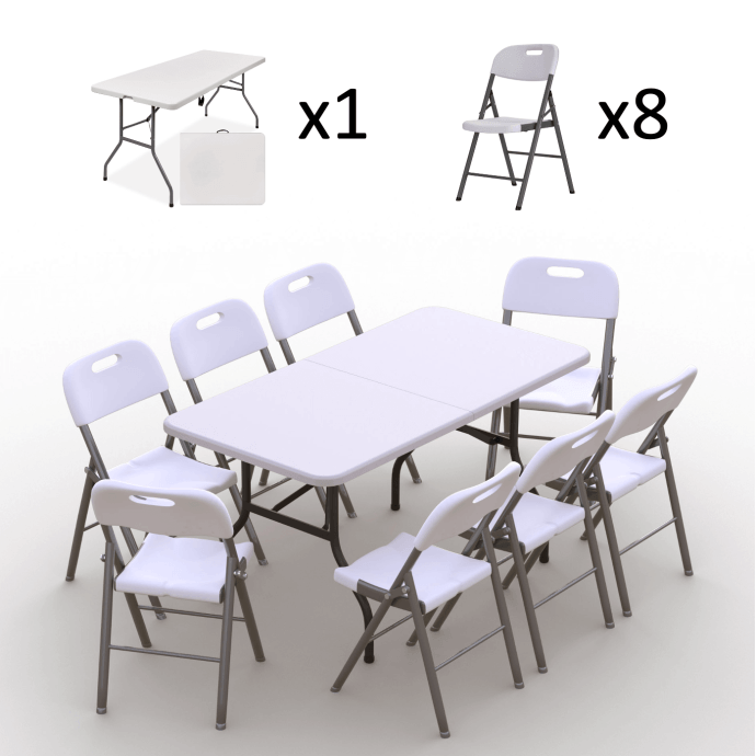 Klappmöbel-Set: Tisch 150 weiß, 8-Stühle Premium, weiß 2
