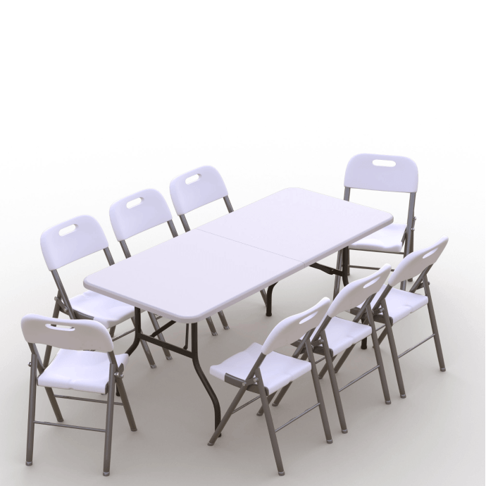 Klappmöbel-Set: Tisch 180 weiß, 8-Stühle Premium, weiß 1