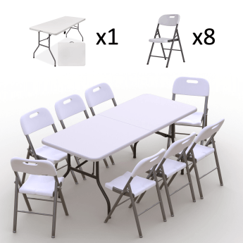 Klappmöbel-Set: Tisch 180 weiß, 8-Stühle Premium, weiß 2