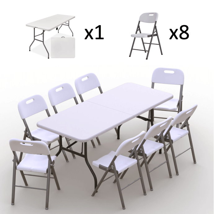 Klappmöbel-Set: Tisch 180 weiß, 8-Stühle Premium, weiß 2