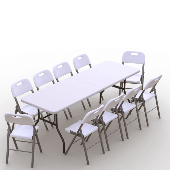 Klappmöbel-Set: Tisch 240 weiß, 10-Stühle Premium, weiß 1