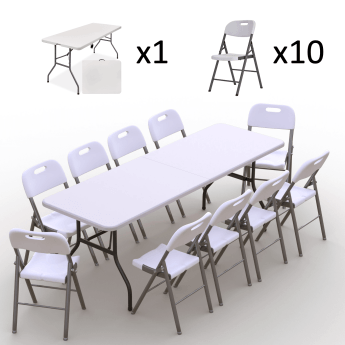 Klappmöbel-Set: Tisch 240 weiß, 10-Stühle Premium, weiß 2