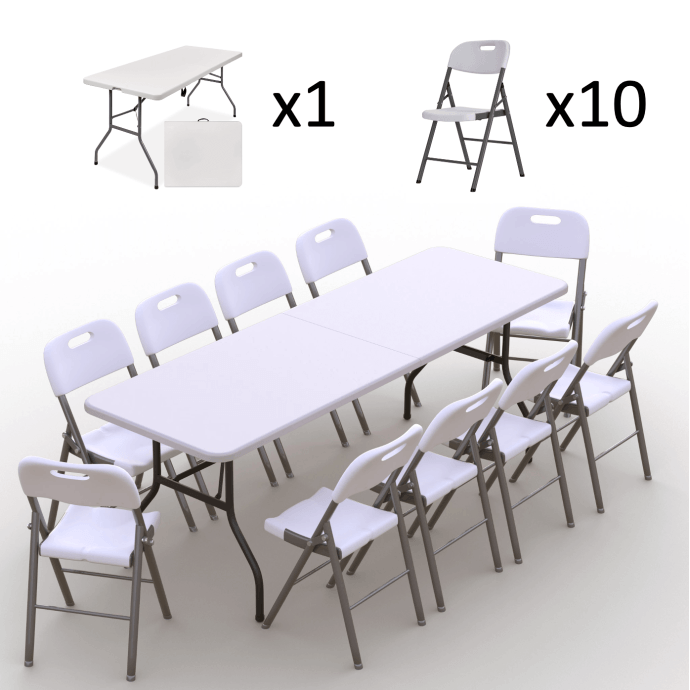 Klappmöbel-Set: Tisch 240 weiß, 10-Stühle Premium, weiß 2