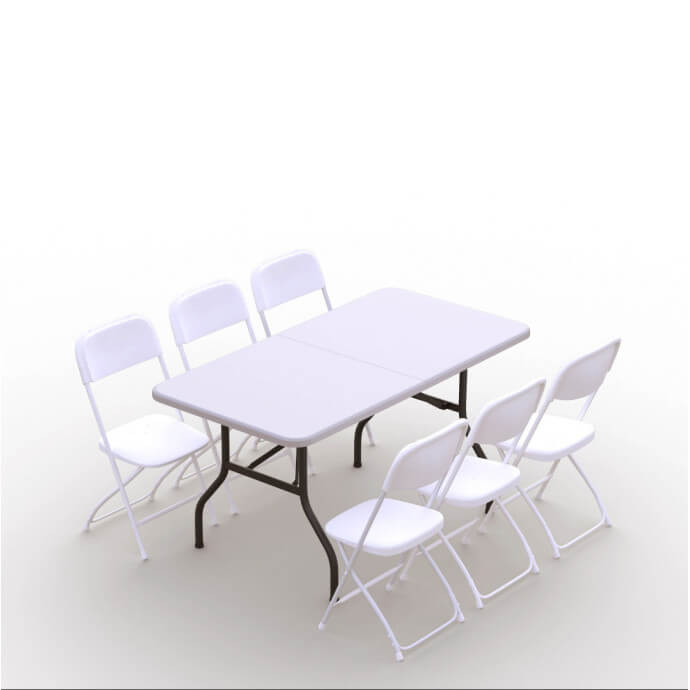 Klappmöbel-Set: Tisch 150 weiß, 6-Stühle Europa, weiß 1