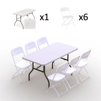 Klappmöbel-Set: Tisch 150 weiß, 6-Stühle Europa, weiß 3