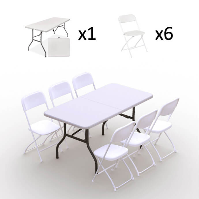 Klappmöbel-Set: Tisch 150 weiß, 6-Stühle Europa, weiß 3