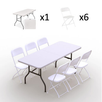 Klappmöbel-Set: Tisch 180 weiß, 6-Stühle Europa, weiß 2