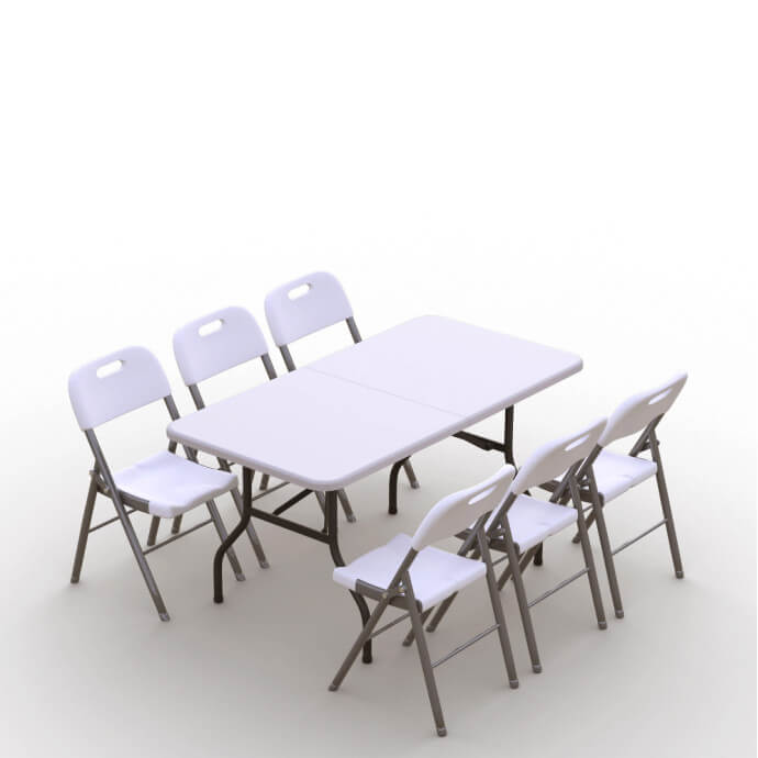Klappmöbel-Set: Tisch 150 weiß, 6-Stühle Premium, weiß 1