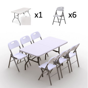 Klappmöbel-Set: Tisch 150 weiß, 6-Stühle Premium, weiß 4