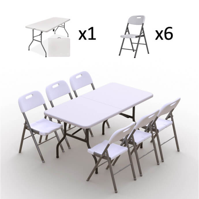 Klappmöbel-Set: Tisch 150 weiß, 6-Stühle Premium, weiß 4