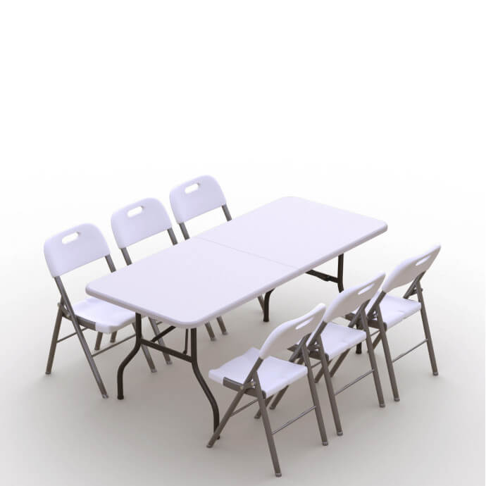 Klappmöbel-Set: Tisch 180 weiß, 6-Stühle Premium, weiß 1