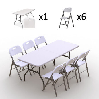Klappmöbel-Set: Tisch 180 weiß, 6-Stühle Premium, weiß 2