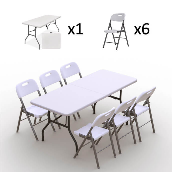 Klappmöbel-Set: Tisch 180 weiß, 6-Stühle Premium, weiß 2