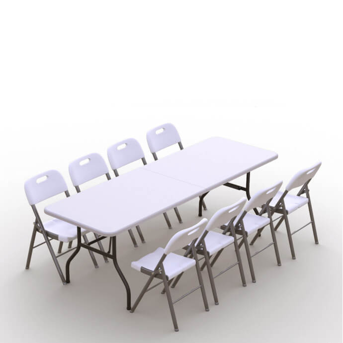 Klappmöbel-Set: Tisch 240 weiß, 8-Stühle Premium, weiß 1