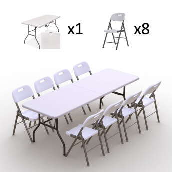 Klappmöbel-Set: Tisch 240 weiß, 8-Stühle Premium, weiß 2