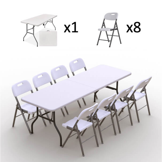 Klappmöbel-Set: Tisch 240 weiß, 8-Stühle Premium, weiß 2