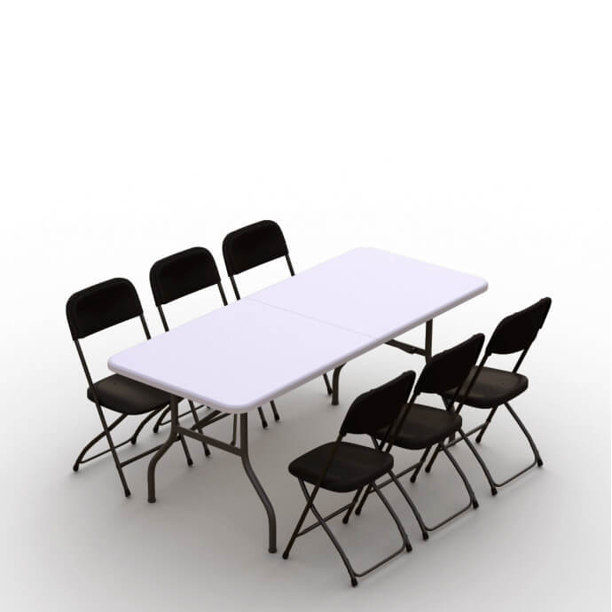 Klappmöbel-Set: Tisch 180 weiß, 6-Stühle Europa, schwarz 1