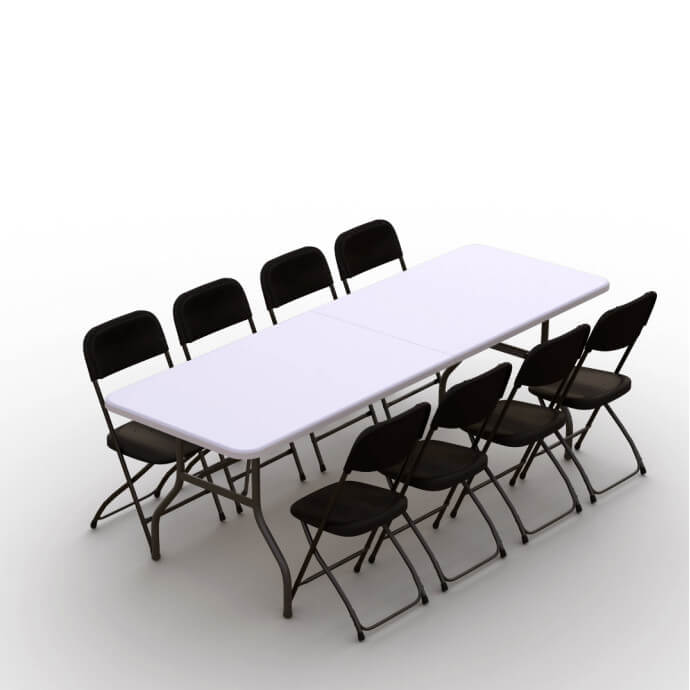 Klappmöbel-Set: Tisch 240 weiß, 8-Stühle Europa, schwarz 1