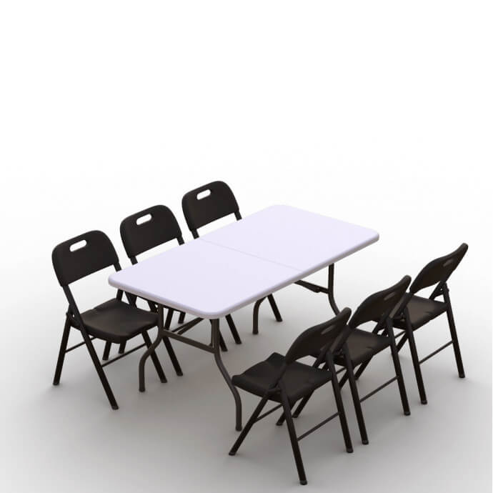 Klappmöbel-Set: Tisch 150 weiß, 6-Stühle Premium, schwarz 1