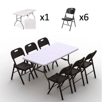 Klappmöbel-Set: Tisch 150 weiß, 6-Stühle Premium, schwarz 2