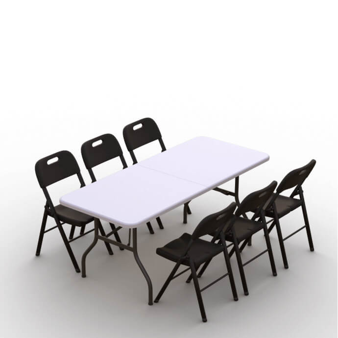 Klappmöbel-Set: Tisch 180 weiß, 6-Stühle Premium, schwarz 1