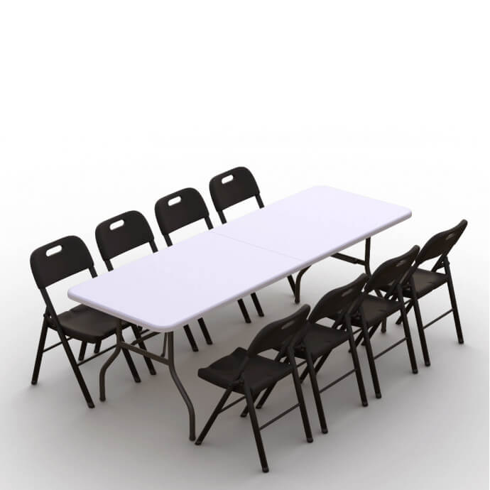 Klappmöbel-Set: Tisch 240 weiß, 8-Stühle Premium, schwarz 1