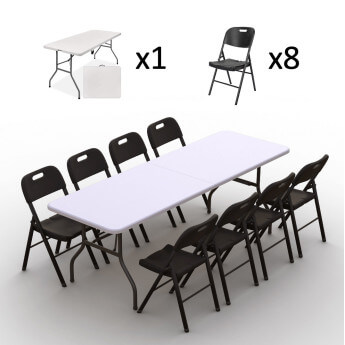 Klappmöbel-Set: Tisch 240 weiß, 8-Stühle Premium, schwarz 2