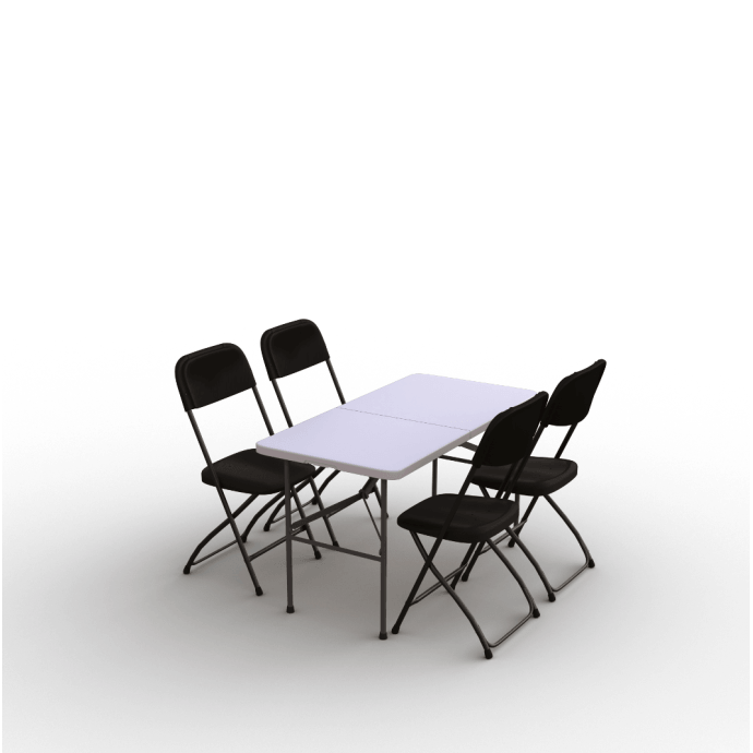 Klappmöbel-Set: Tisch 120 weiß, 4-Stühle Europa, schwarz 1