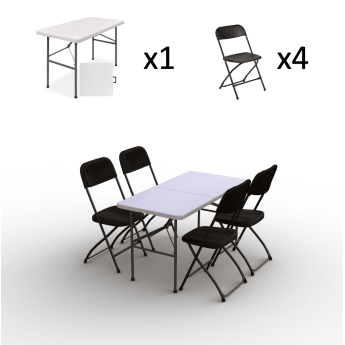 Klappmöbel-Set: Tisch 120 weiß, 4-Stühle Europa, schwarz 2