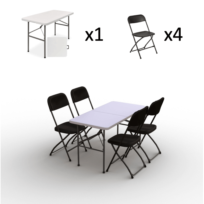 Klappmöbel-Set: Tisch 120 weiß, 4-Stühle Europa, schwarz 2
