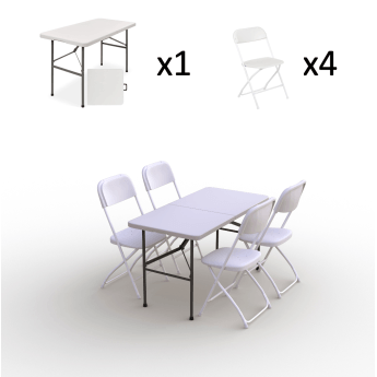 Klappmöbel-Set: Tisch 120 weiß, 4-Stühle Europa, weiß 2