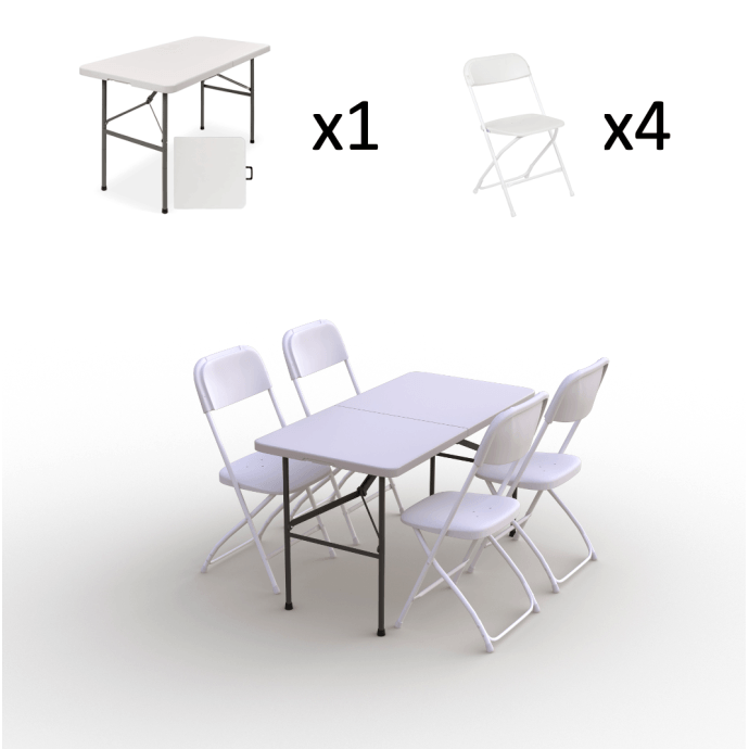 Klappmöbel-Set: Tisch 120 weiß, 4-Stühle Europa, weiß 2