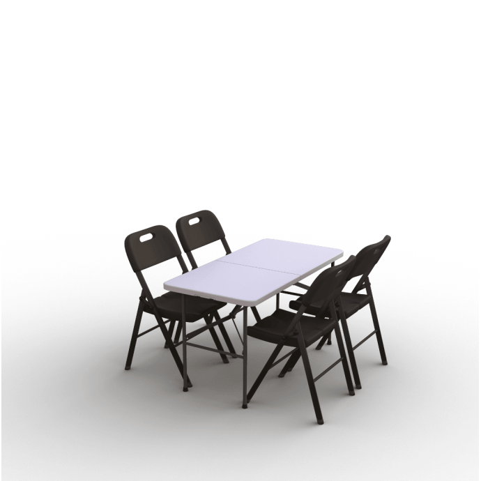 Klappmöbel-Set: Tisch 120 weiß, 4-Stühle Premium, schwarz 1