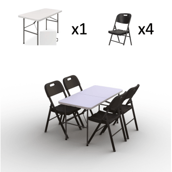 Klappmöbel-Set: Tisch 120 weiß, 4-Stühle Premium, schwarz 2