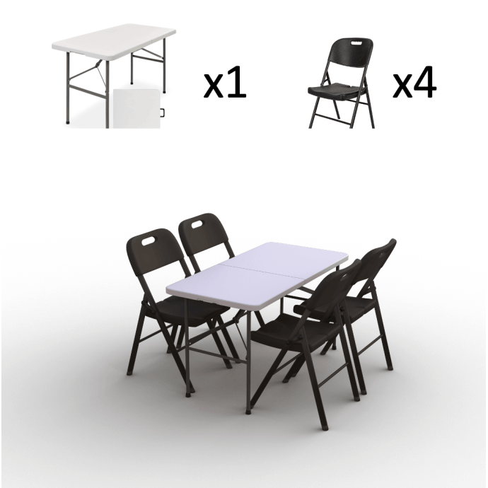 Klappmöbel-Set: Tisch 120 weiß, 4-Stühle Premium, schwarz 2